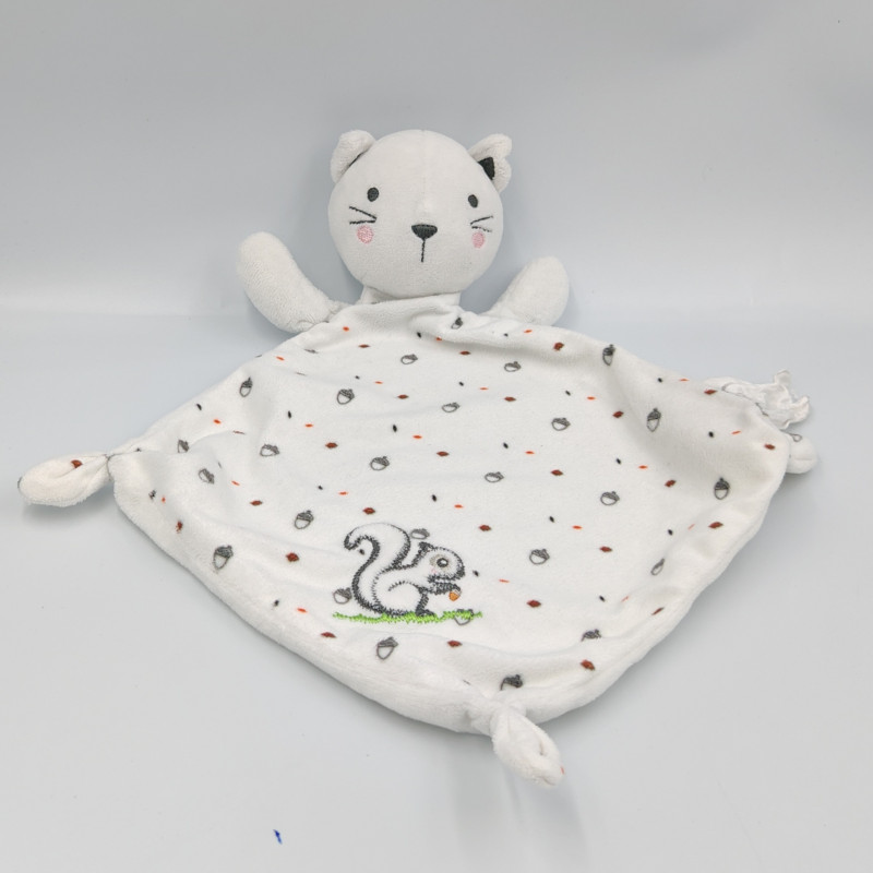 Doudou plat chat blanc glands écureuil MOTS D'ENFANTS