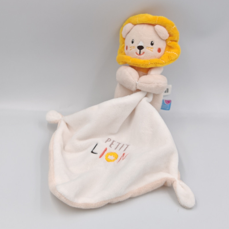 Doudou petit lion blanc beige jaune mouchoir SUCRE D'ORGE