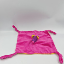 Doudou plat souris rose violet jaune orange carreaux