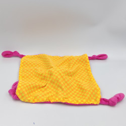 Doudou plat souris rose violet jaune orange carreaux