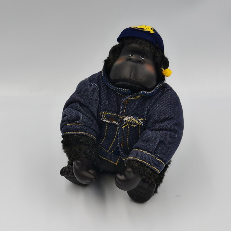 Ancienne Peluche Singe Magical Murphy noir veste jean année 80