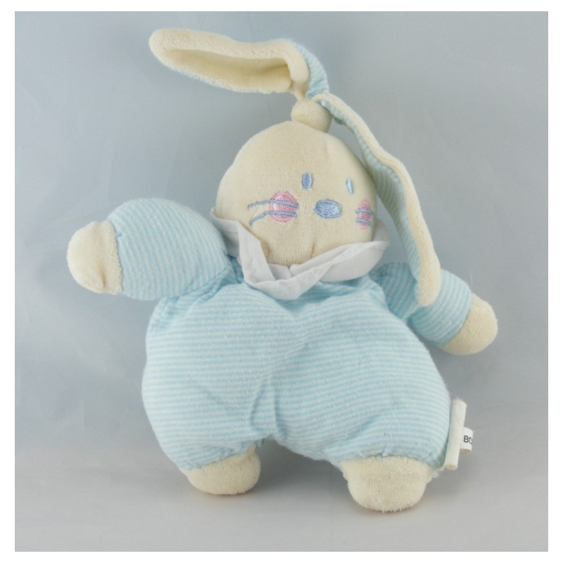 Doudou plat lapin rayé bleu jaune BENGY