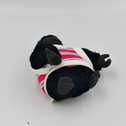 Ancienne Peluche Singe noir pull rayé blanc rose MURPHY