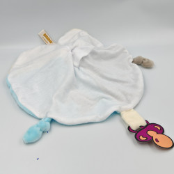 Doudou plat rond lapin bleu blanc gris RODA
