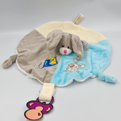 Doudou plat rond lapin bleu blanc gris RODA