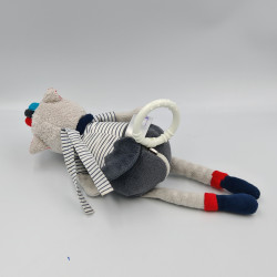 Doudou musical loup Mister Bouh gris bleu noir rayé SAUTHON