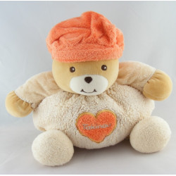 Doudou ours pull blanc coeur avec casquette orange TAKINOU