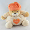 Doudou ours pull blanc coeur avec casquette orange TAKINOU