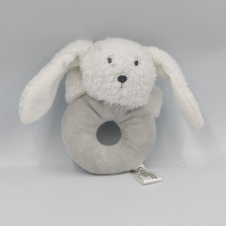 Doudou hochet lapin blanc gris B&M