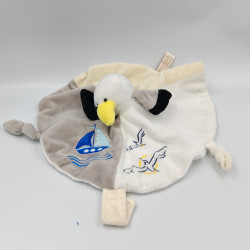 Doudou plat rond oiseau mouette grise blanche noir RODA