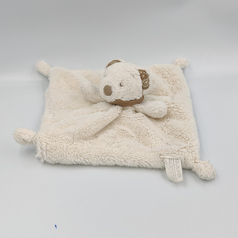 Doudou plat ours blanc bandanas gris beige NICOTOY