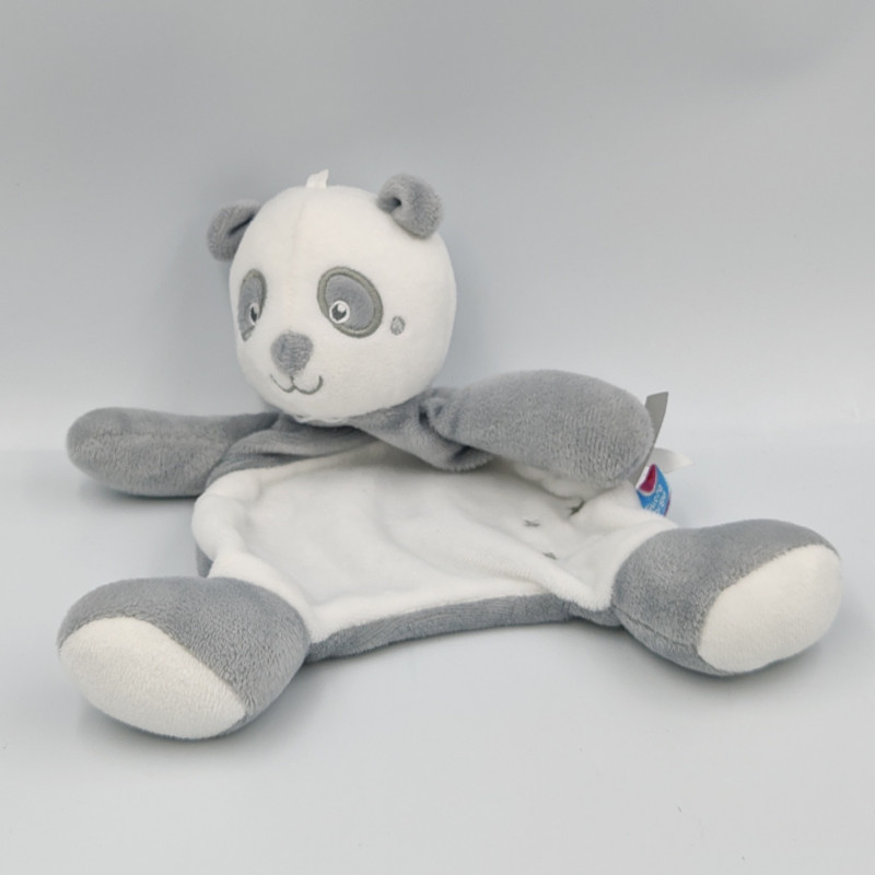 Doudou plat panda gris blanc SUCRE D'ORGE