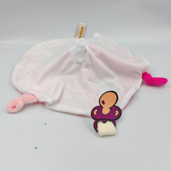 Doudou plat rond flamant rose blanc RODA