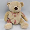 Doudou ours beige motifs inca rouge IEUF