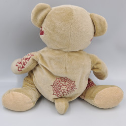 Doudou ours beige motifs inca rouge IEUF