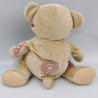 Doudou ours beige motifs inca rouge IEUF