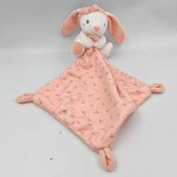 Doudou lapin blanc rose fleurs mouchoir CAD DISTRICENTER