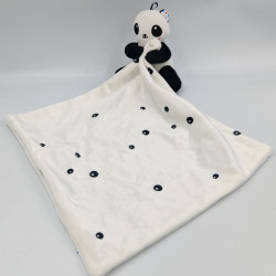 Doudou panda mouchoir blanc noir pois