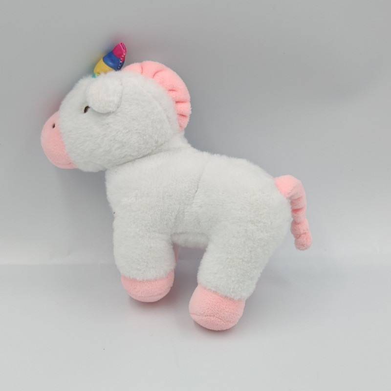 Doudou licorne blanche rose corne arc en ciel
