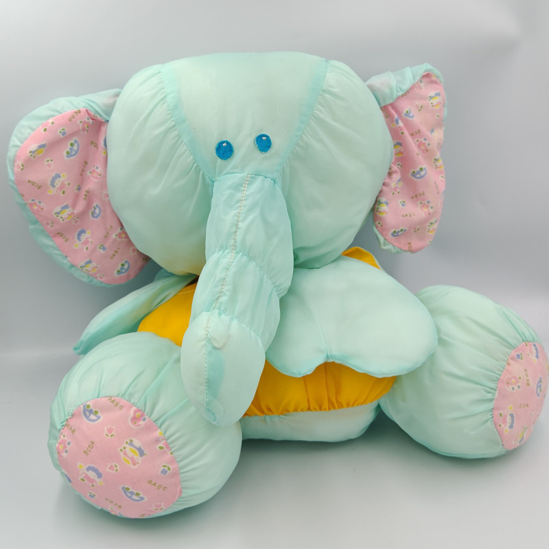 Grande Peluche Puffalump éléphant bleu vert rose orange MBI