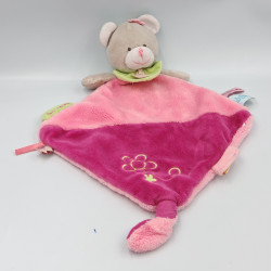 Doudou plat ours rose vert fleur BABY NAT