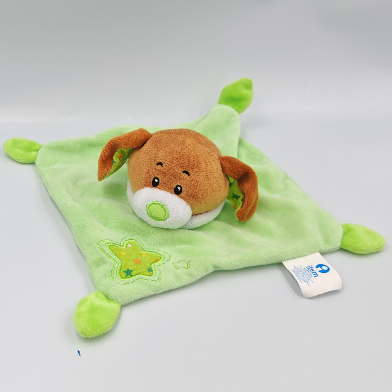 Doudou plat chien marron vert ITEM