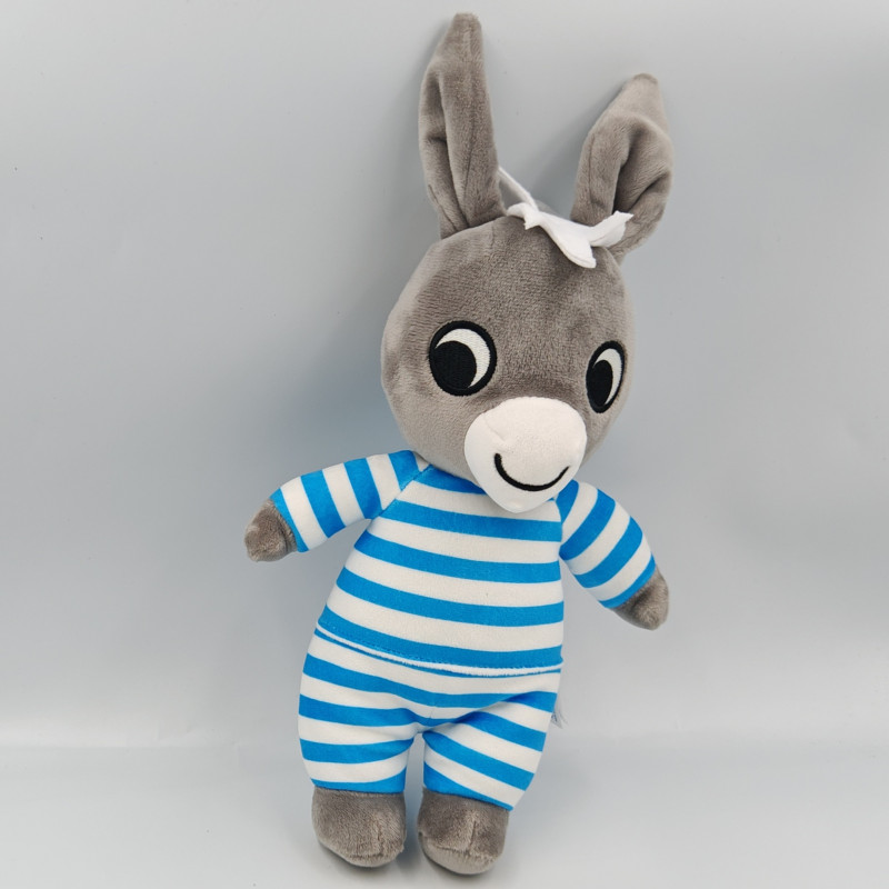 Doudou peluche l'âne Trotro rayé bleu