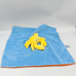 Doudou plat carré bleu orange crabe jaune CANDIDE