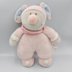Doudou souris grise rose bleu CMI