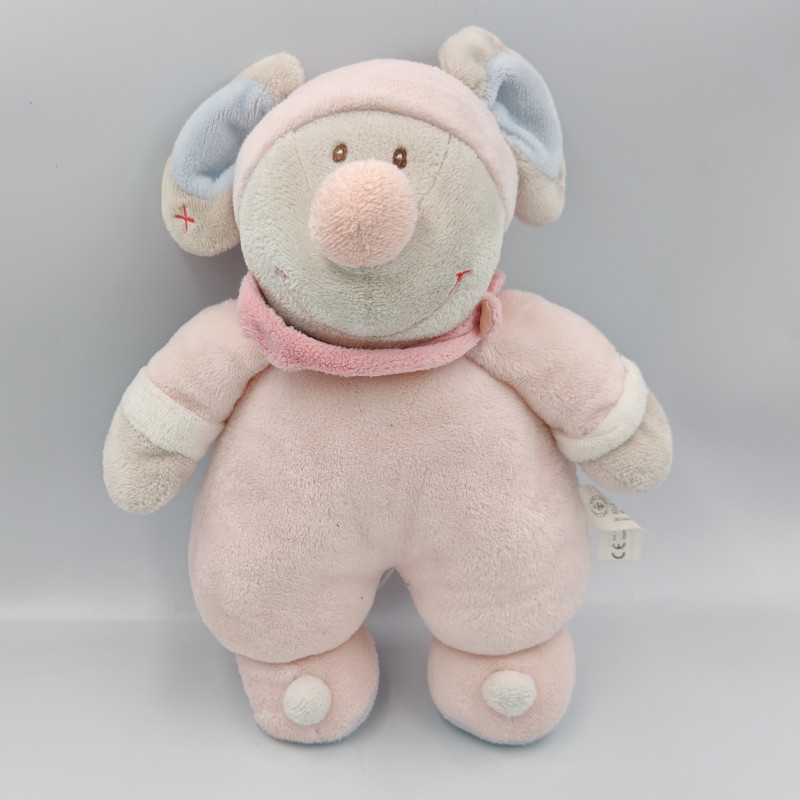 Doudou souris grise rose bleu CMI