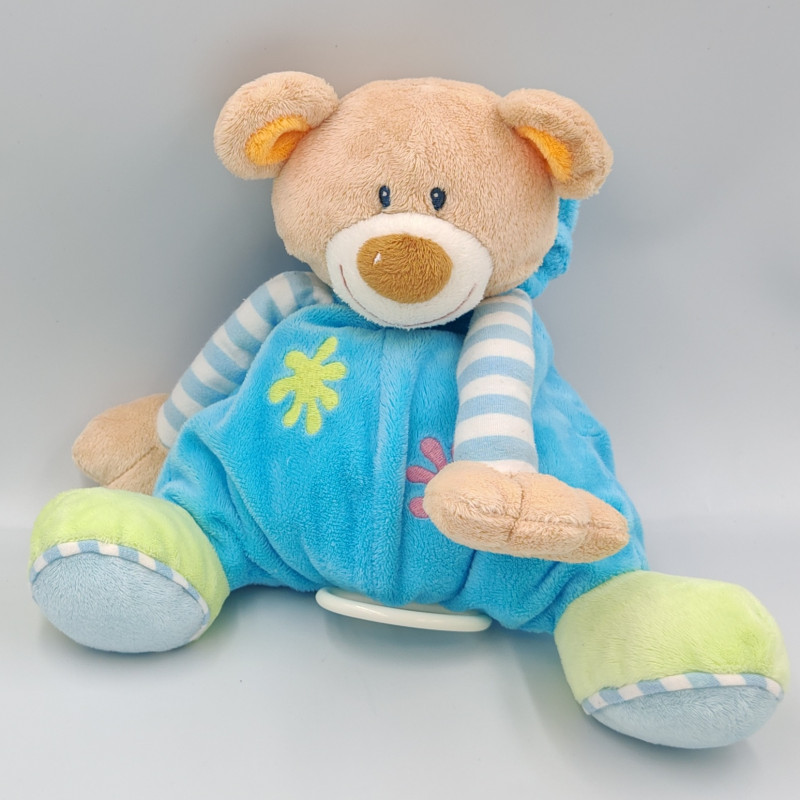 Doudou musical ours beige bleu vert rayé NATTOU