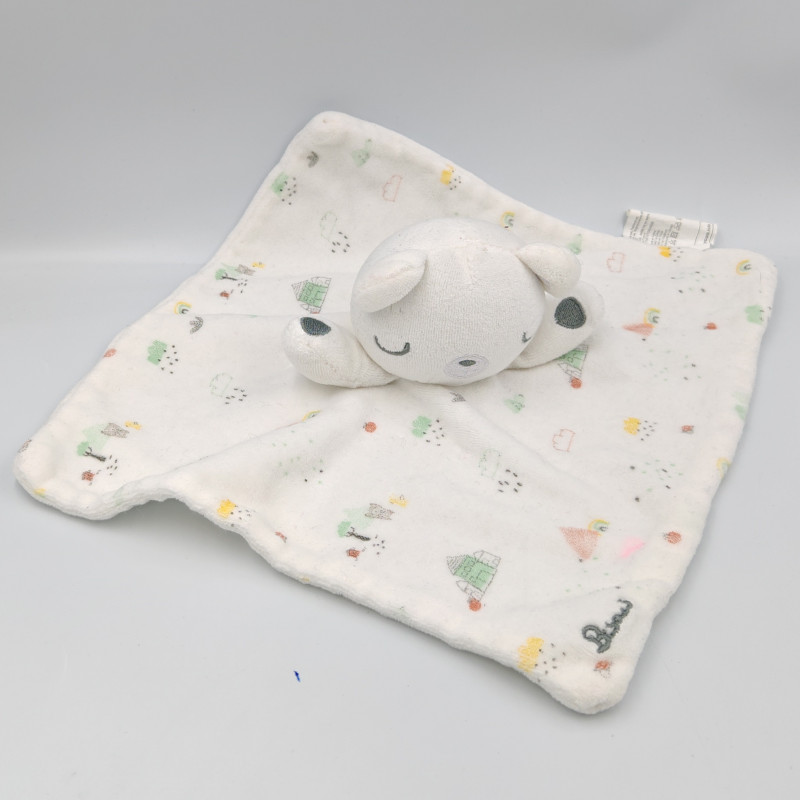 Doudou plat ours blanc motifs maisons SIPLEC