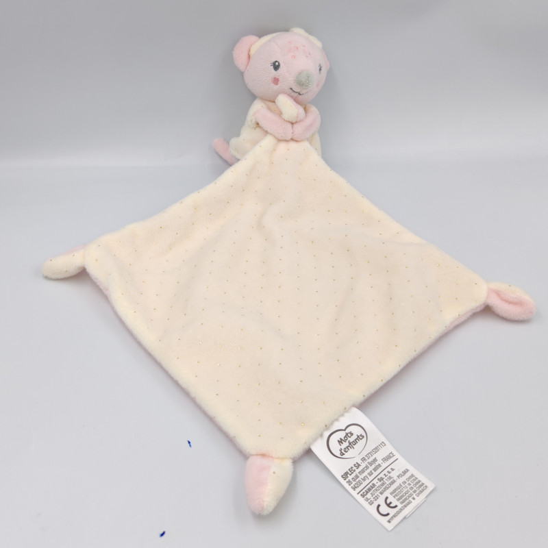 Doudou souris rose blanche pois mouchoir MOTS D'ENFANTS