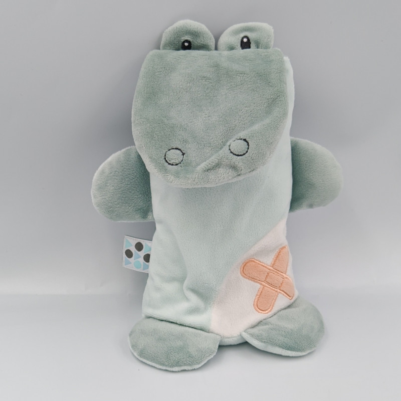 Doudou crocodile bleu blanc miroir NATTOU