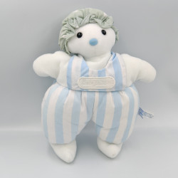 Doudou ours blanc bleu rayé bonnet Bébé JACADI