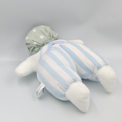 Doudou ours blanc bleu rayé bonnet Bébé JACADI