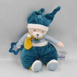 Doudou ours bleu blanc jaune Polochon BABY NAT