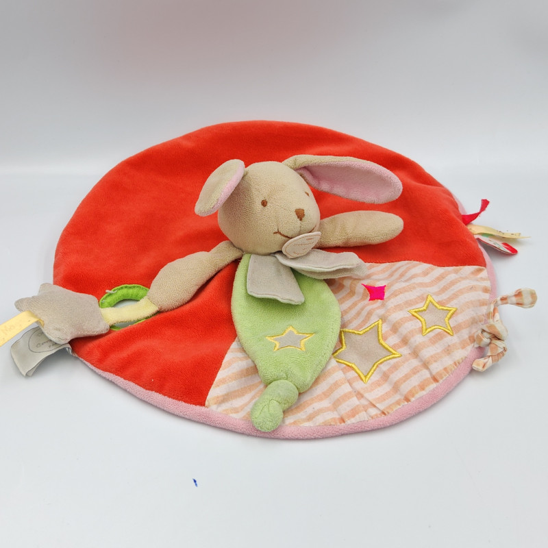 Doudou et compagnie plat rond lapin beige rouge jaune vert rose Magic