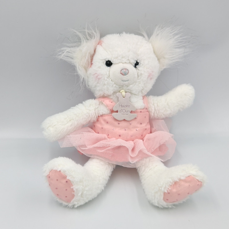 Doudou peluche ours pomponette blanc rose tutu HISTOIRE D'OURS