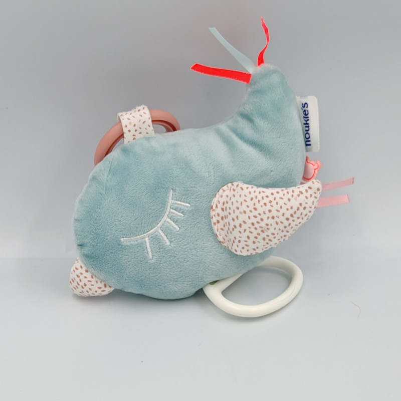 Doudou musical oiseau bleu rose blanc Noukie's