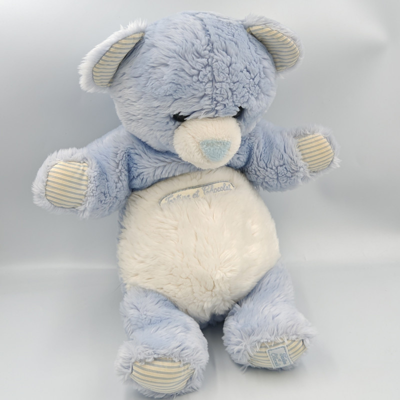Grand Doudou ours bleu blanc rayé TARTINE ET CHOCOLAT