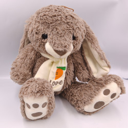Grand doudou peluche lapin marron écharpe blanche carotte love