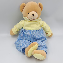 Doudou ours beige bleu jaune vichy LUCKSON
