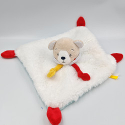 Doudou plat ours blanc bleu rouge jaune Lulu & Mael P'TIT BISOU