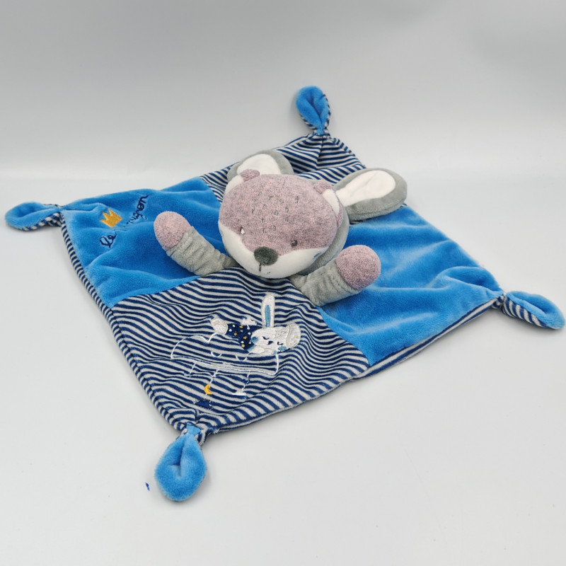 Doudou plat chat lapin gris bleu rayé le plus mignon Simba Toys GEMO
