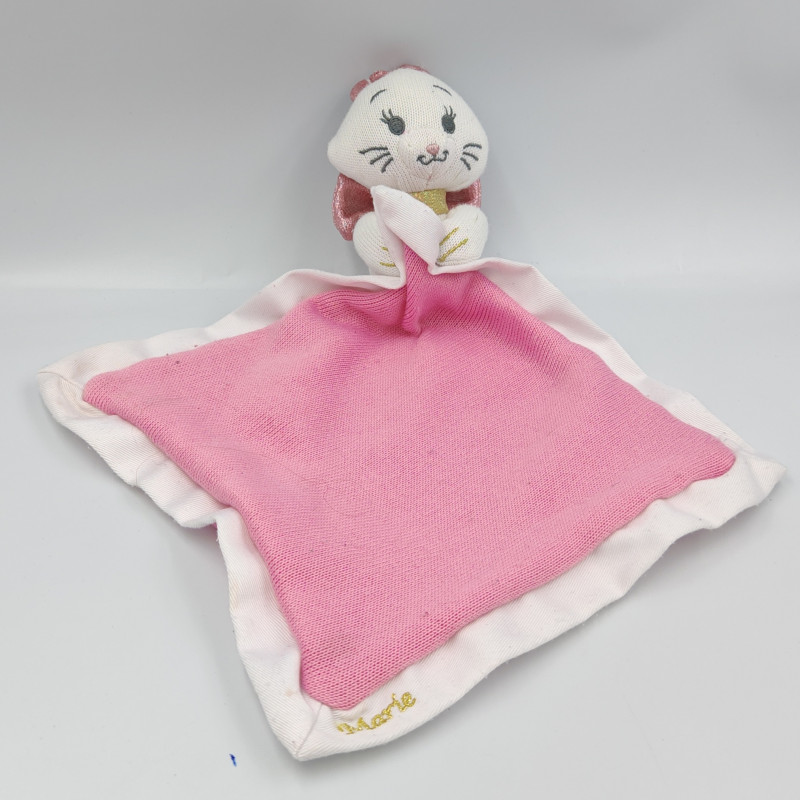 Doudou plat Chat Marie rose blanc laine mouchoir Les Aristochats DISNEY
