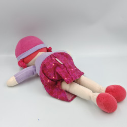 Doudou poupée chiffon rose mauve fleurs COROLLE