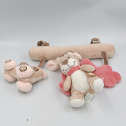Mobile doudou lapin beige blanc noeud rose Oscarine NOUKIE'S