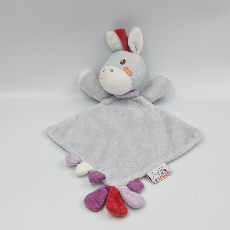 Doudou plat ane cheval gris bleu mauve TENDRINOU