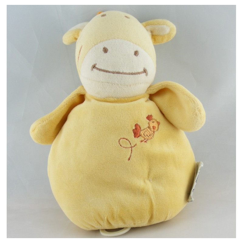 Doudou plat girafe zébre jaune orange oiseau AMTOYS